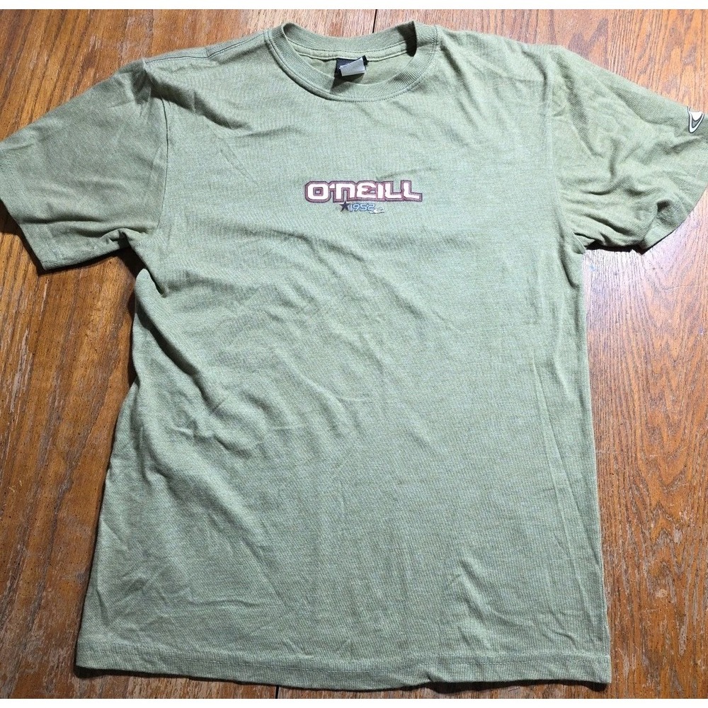 VINTAGE O'Neill Men Shirt M Green Y2K Logo Double Sided USA Made Surf Skater